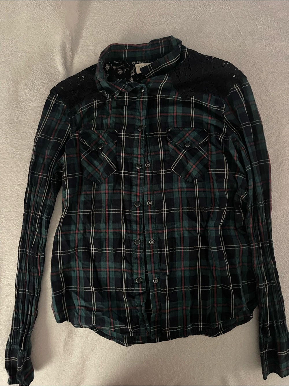Denim & Supply Ralph Lauren Dark Green and Black Plaid Shirt with Red Accents